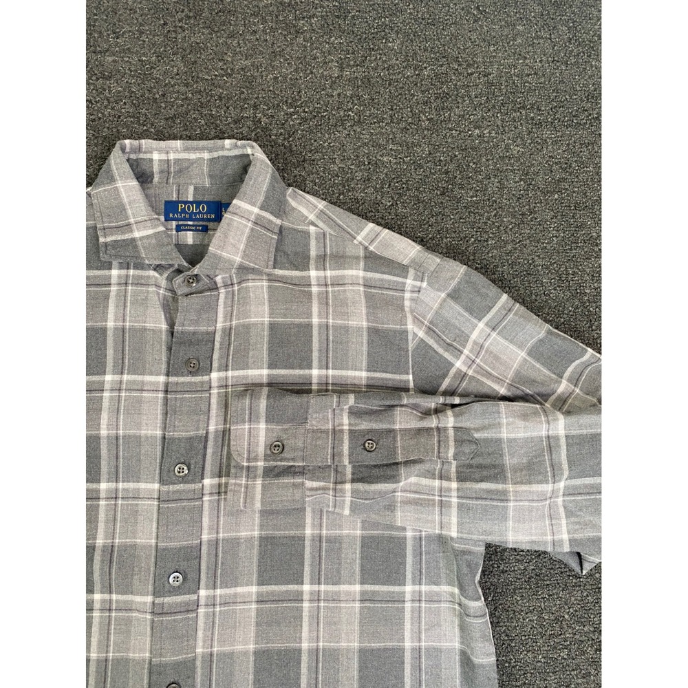 Polo Ralph Lauren Button Down Gray Plaid Mens Large Classic Fit Long Sleeve Prep